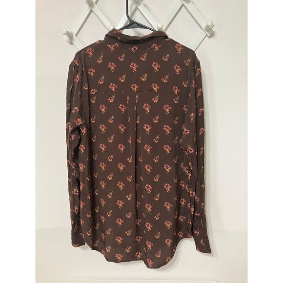 NWT Something Navy Woman's Top Brown Ganache Floral Long Sleeve Charnas Size 1 - Picture 4 of 12